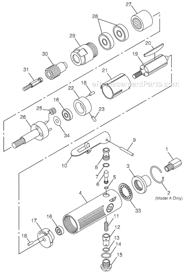 Page A Diagram and Parts List for CP873K T024362 Chicago Pneumatic Sander